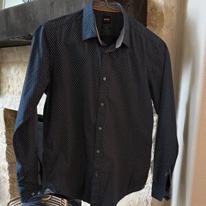 Boss Men's Dark Blue Geometric Slim Fit Shirt